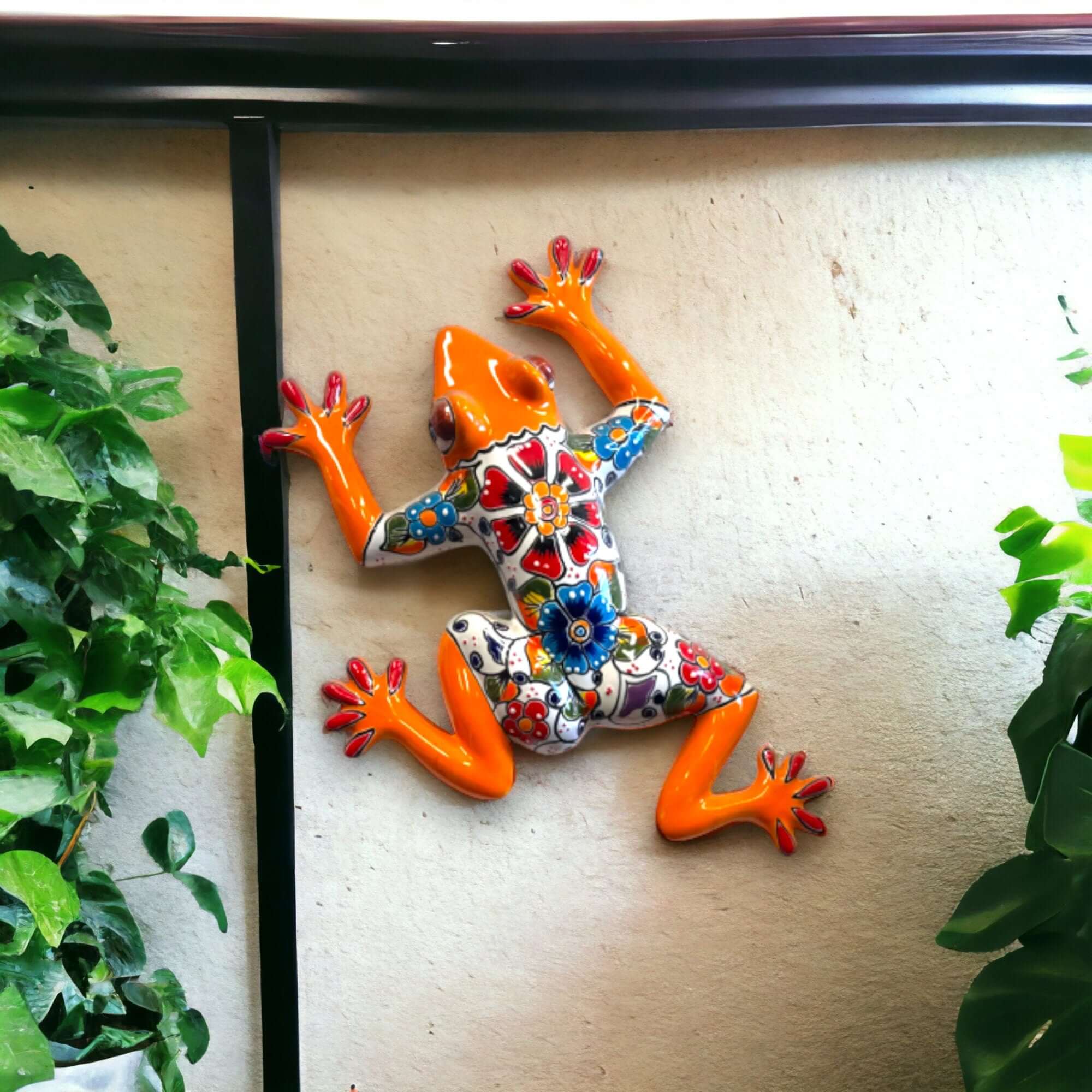 Arte de pared grande de rana hecho a mano | Decoración mexicana de Talavera pintada a mano