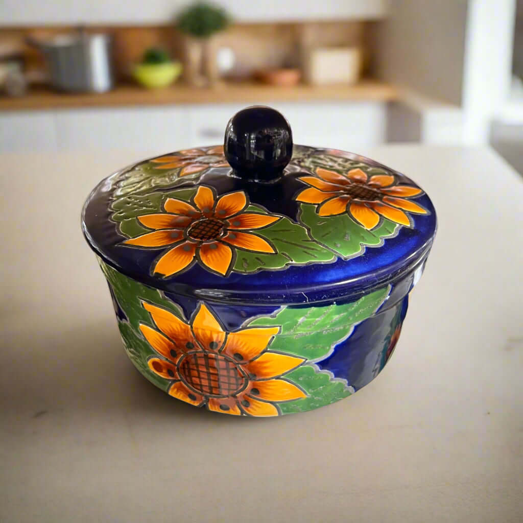 Calentador de Tortillas Talavera | Alfarería Mexicana de Girasol Hecha a Mano