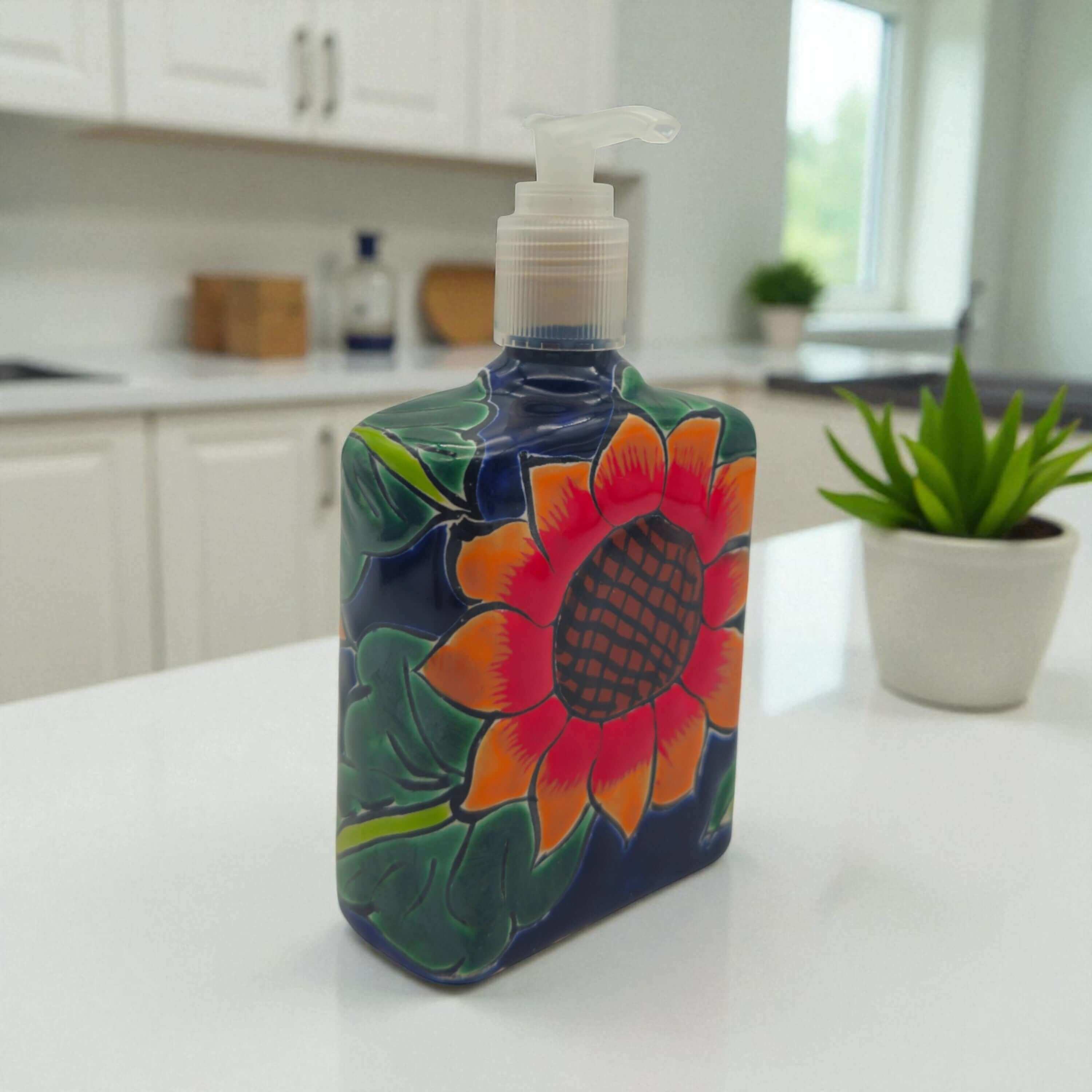 Dosificador de Jabón de Cerámica Talavera Girasol | Hecho a mano