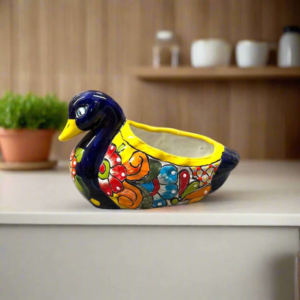 Maceta de pato de Talavera colorida | Arte de cerámica de suculentas mexicana pintada a mano