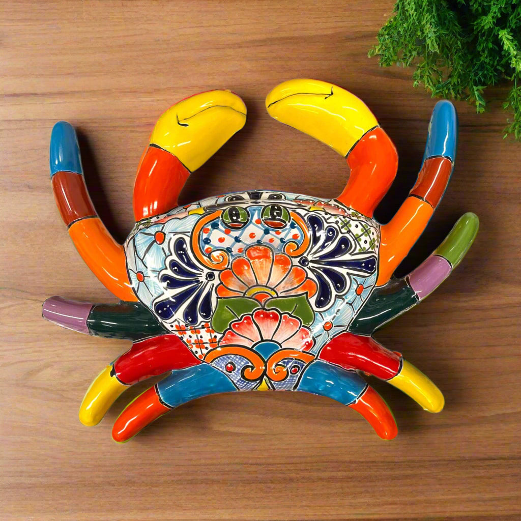 Estatua de Cangrejo de Talavera Hecha a Mano | Decoración de Cerámica Mexicana Colorida