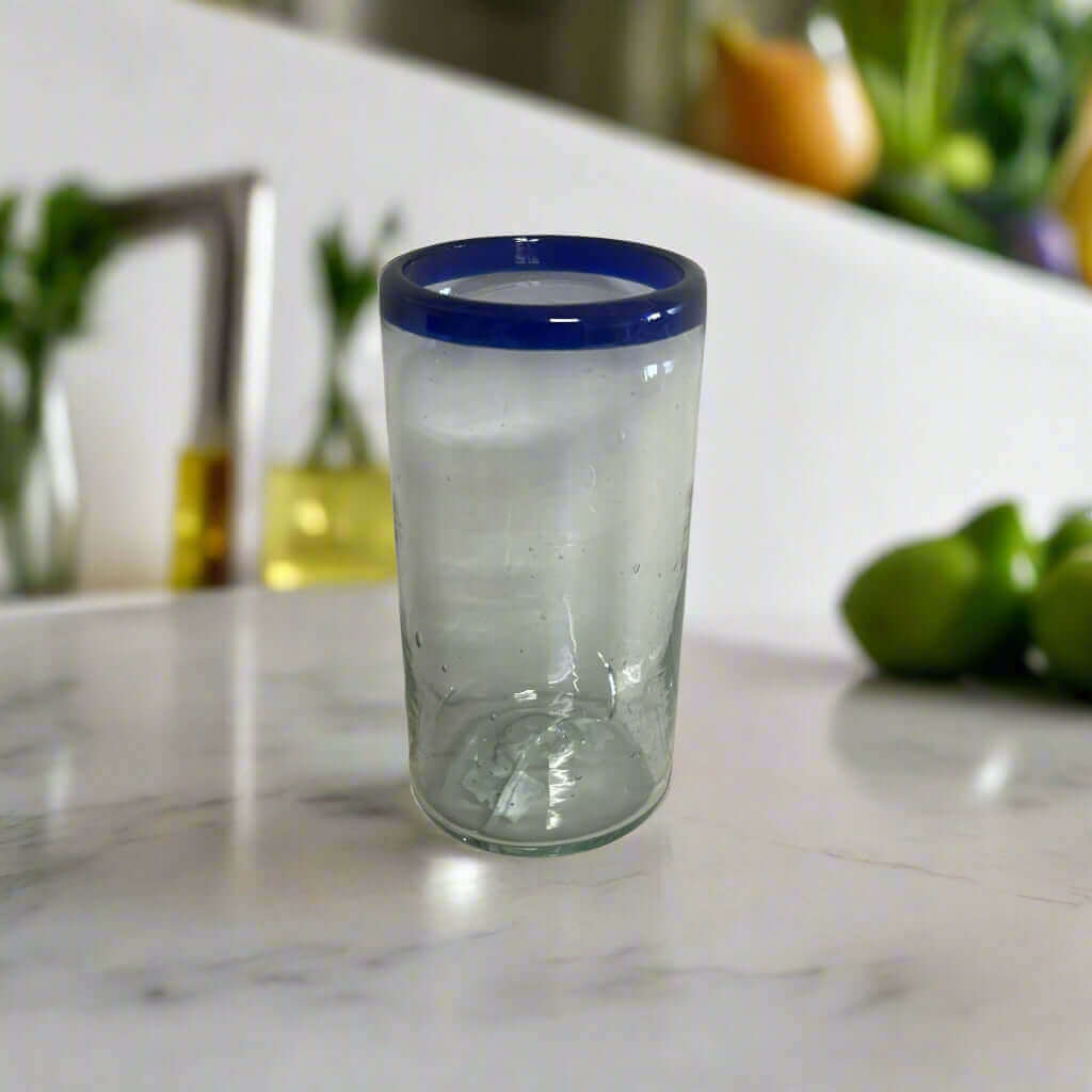 Vaso mexicano de cristal azul | Cristalería de vidrio soplado