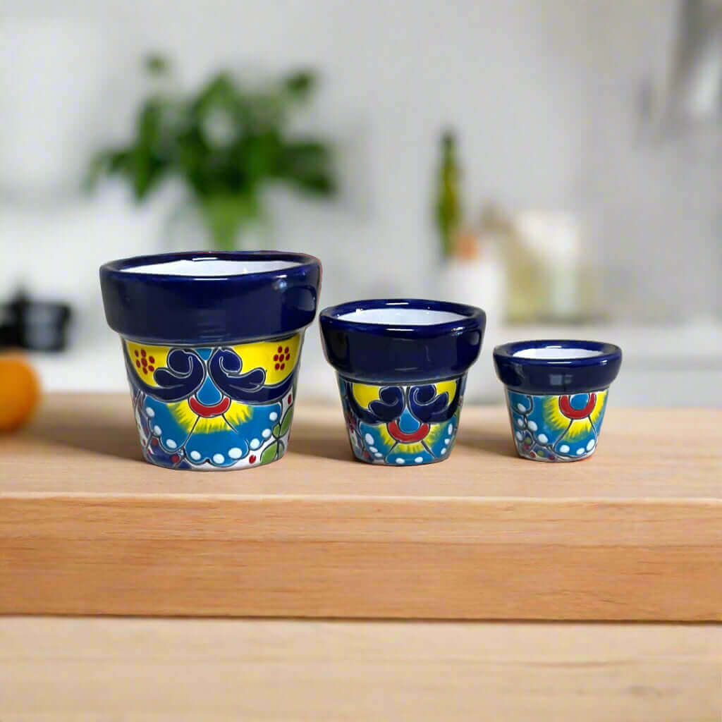 Juego de macetas de Talavera mini | Macetas mexicanas coloridas (Juego de 3)