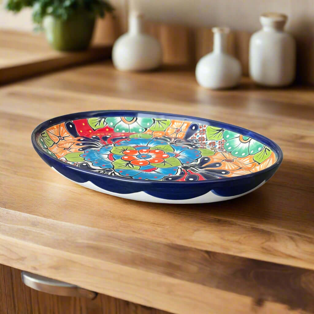 Plato Ovalado de Talavera | Bandeja Mexicana Colorida Pintada a Mano