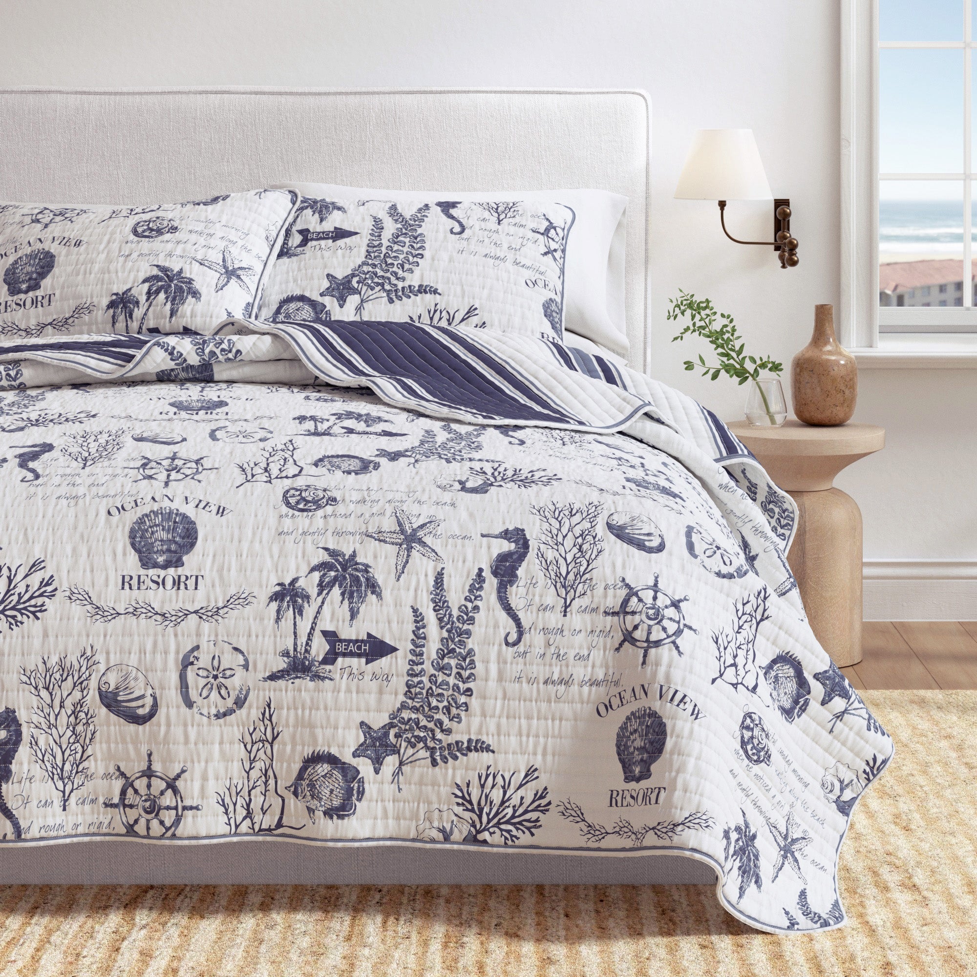 Juego de colcha de algodón estampado Coastal - Colección Calypso