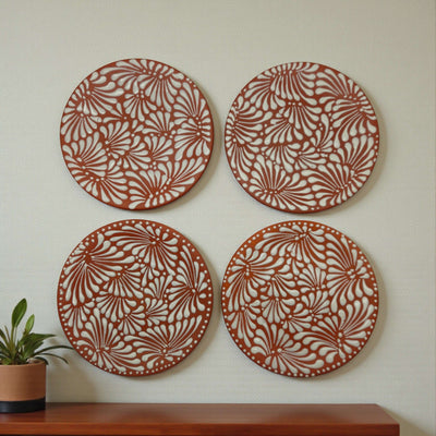 Set of 4 Brown & White Talavera Wall Plates | 10" Decorative Display