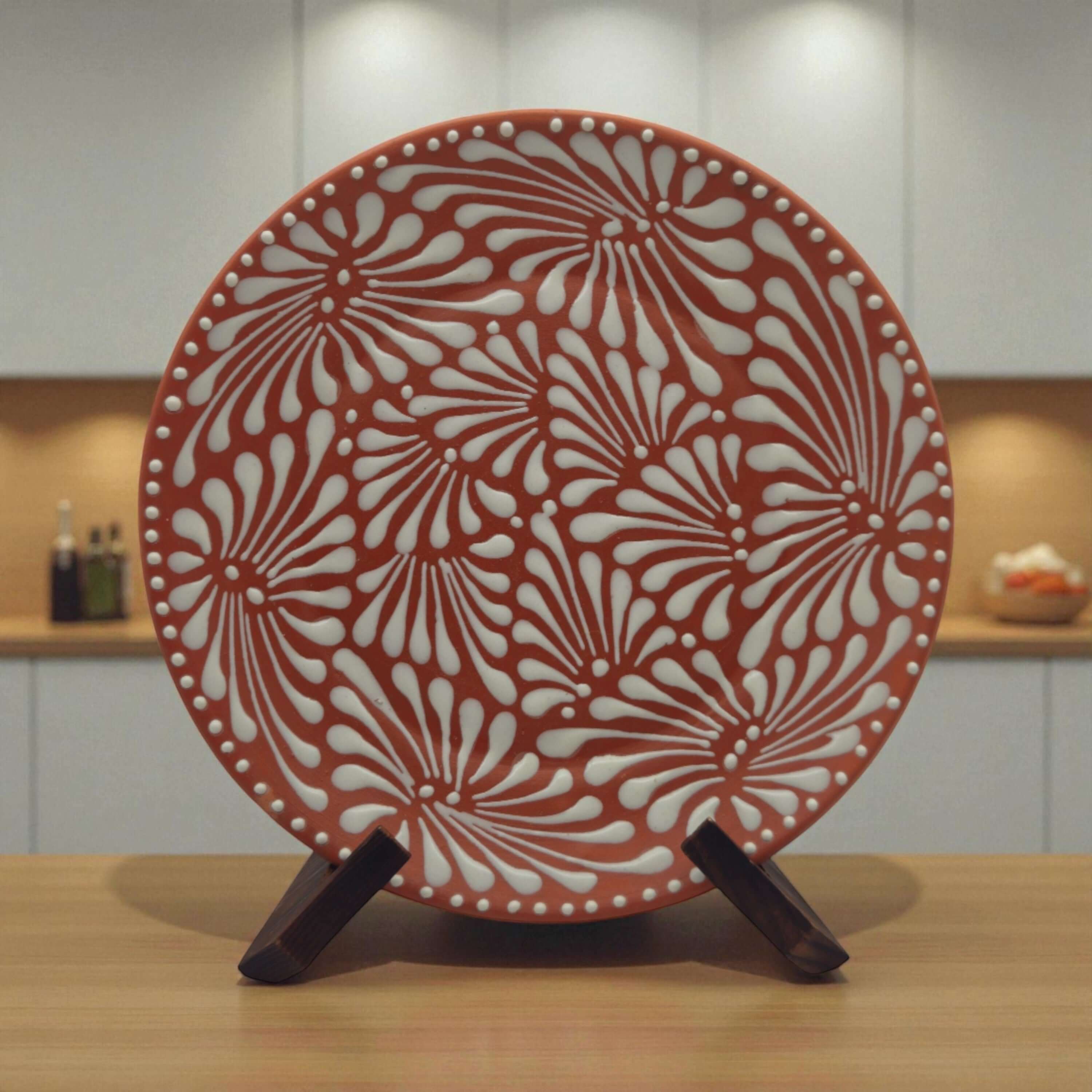 Juego de 4 platos decorativos de pared Talavera marrones y blancos | 29.21 cm
