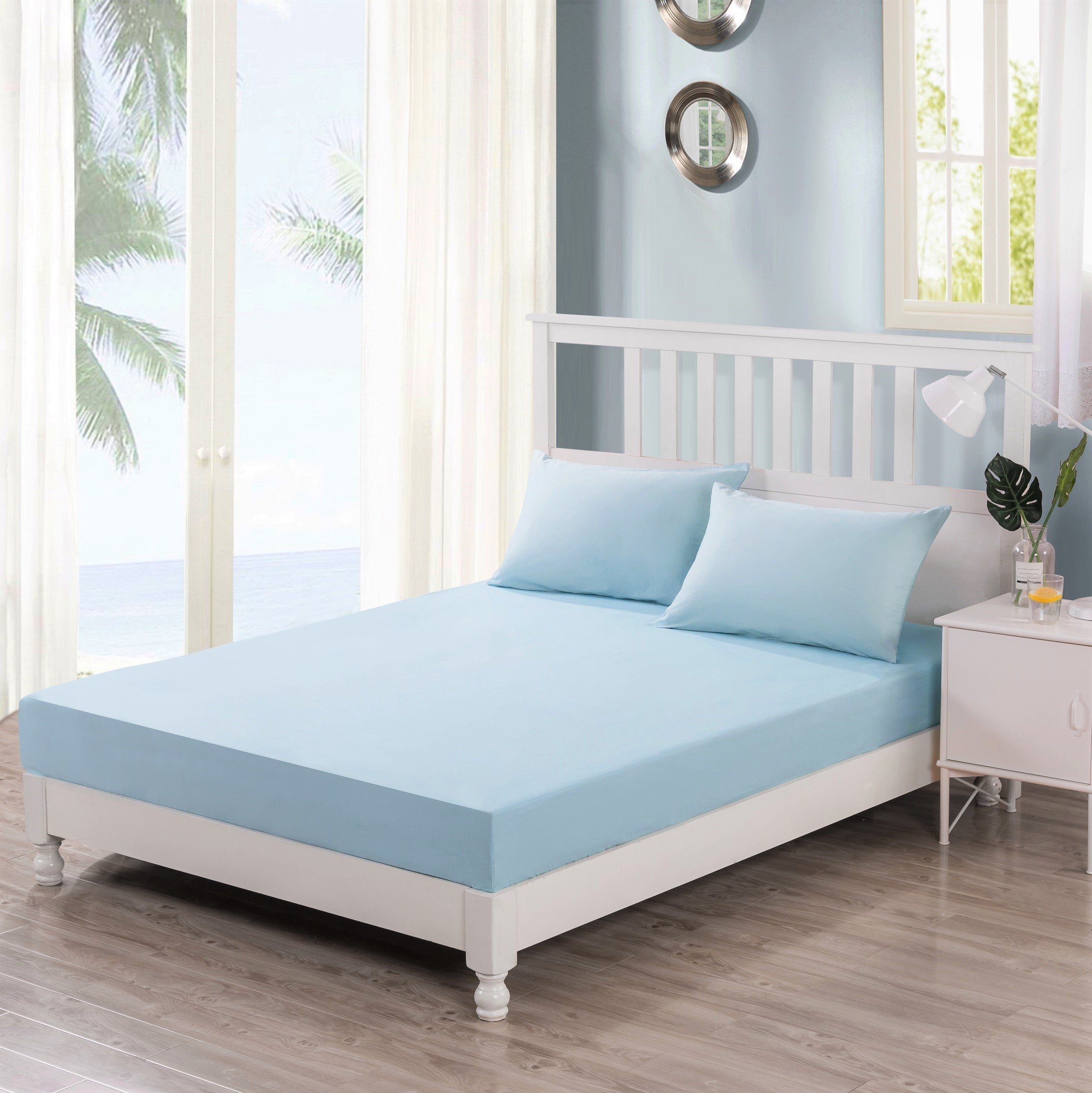 Sábana bajera de algodón azul cielo SeaFoam relajante DaDa Bedding con fundas de almohada (JHW604)