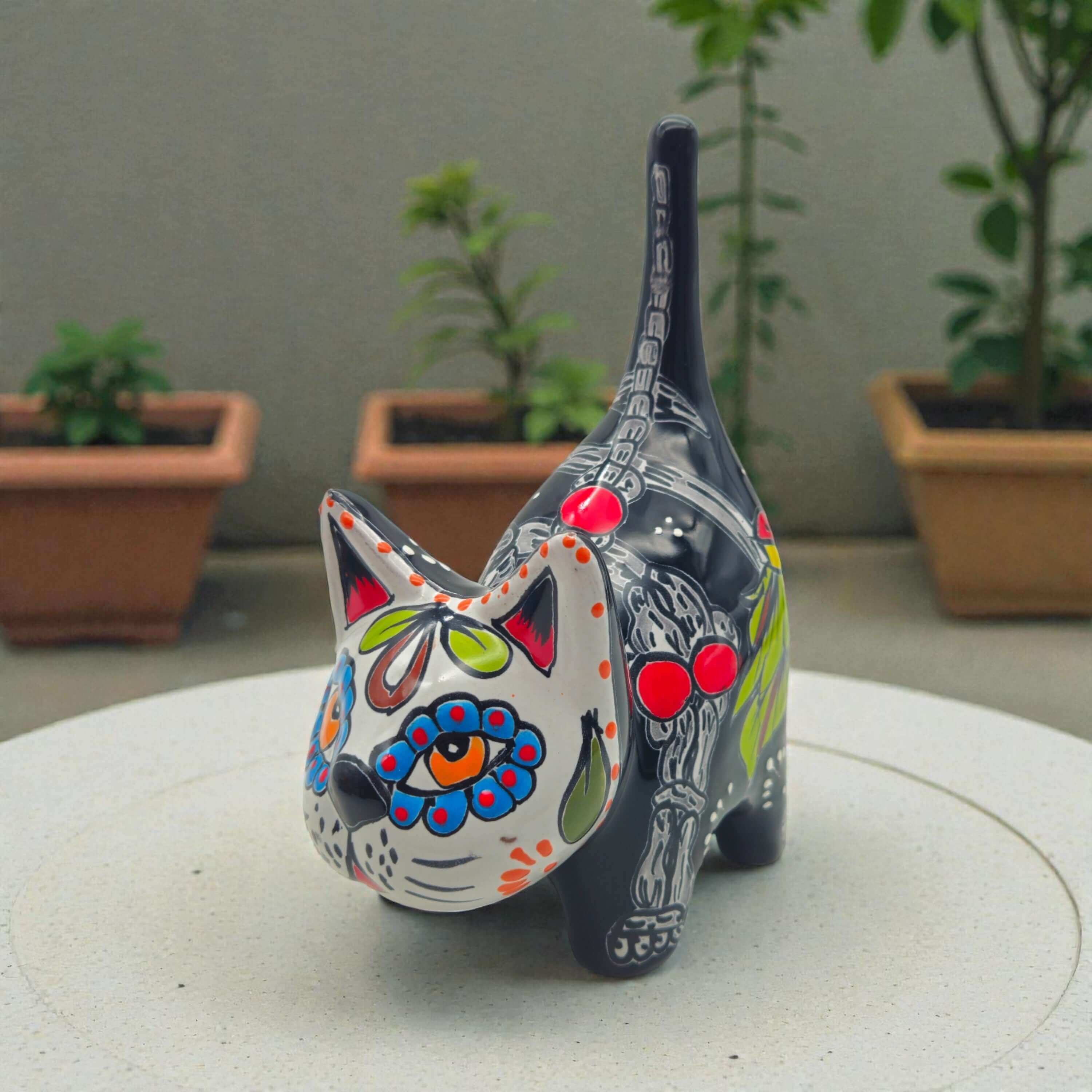 Figura de gato Talavera | Arte artesanal del Día de Muertos