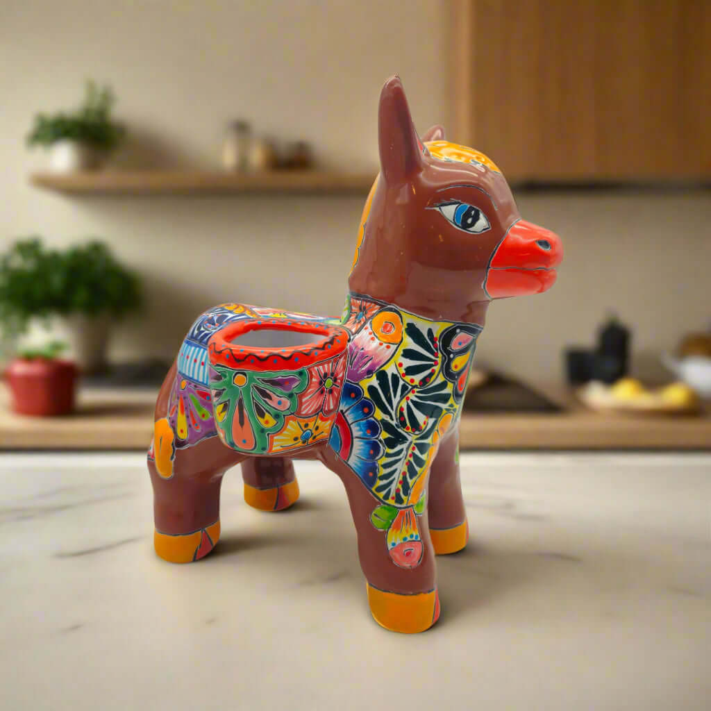 Macetero Burro de Talavera | Maceta de Cerámica Mexicana de Burro