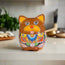 Macetero de Talavera con diseño de Gato | Maceta de cerámica de gato gordo hecha a mano