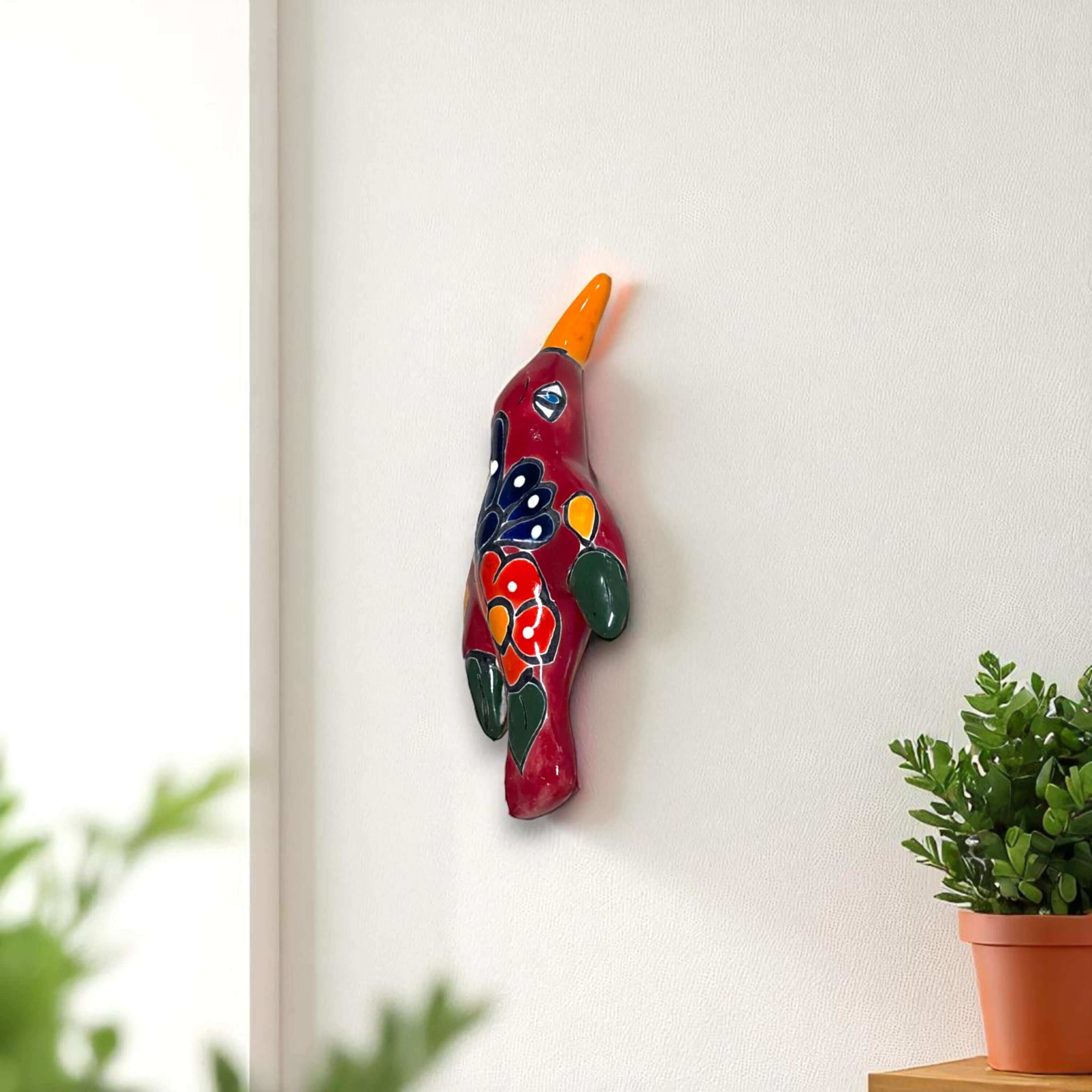 Arte de Pared Colibrí Talavera | Decoración Mexicana de Aves Pintada a Mano
