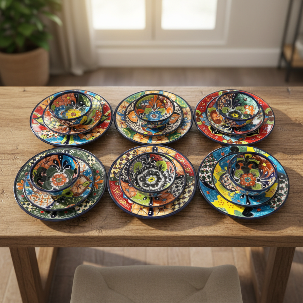 Juego de vajilla Talavera de 20 piezas | Vajilla floral hecha a mano (sirve para 6 personas)