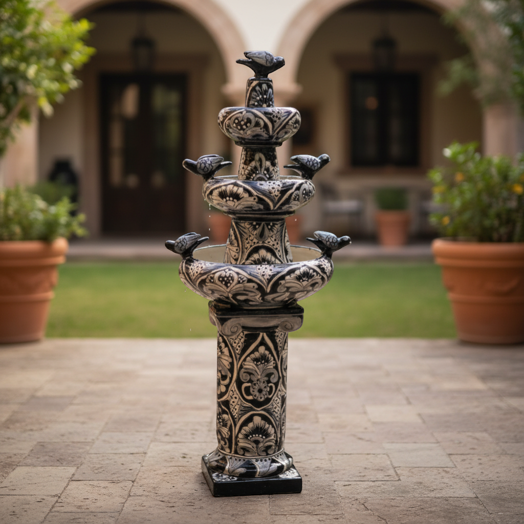 Fuente Azul y Blanca de Talavera | Elemento Acuático Auténtico de Cerámica Mexicana