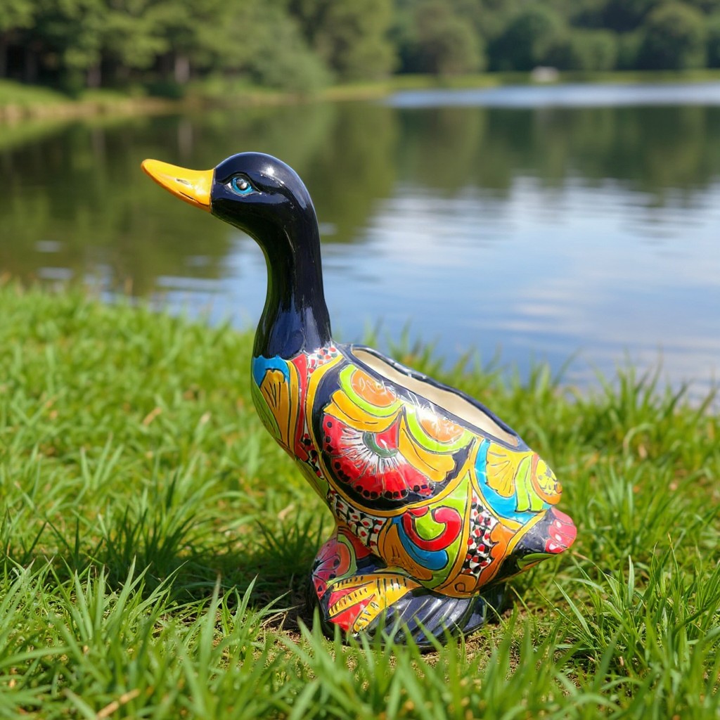 Maceta Pato Talavera | Arte Cerámico Mexicano Colorido Pintado a Mano