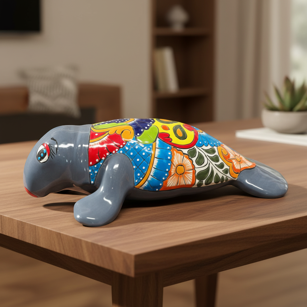 Estatua de foca artesanal mexicana | Foca de Talavera colorida (tamaño mediano)