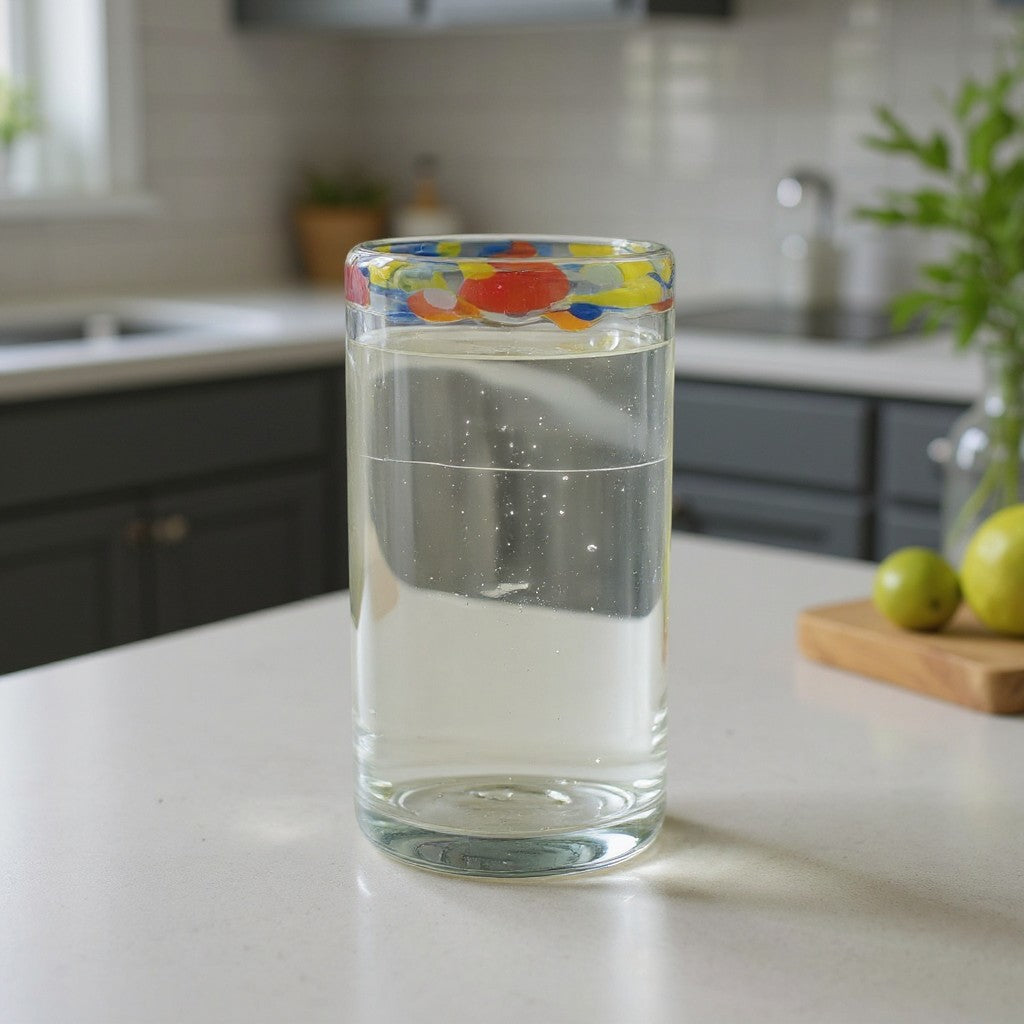 Vaso de Vidrio Soplado a Mano Multicolor | Borde de Confeti