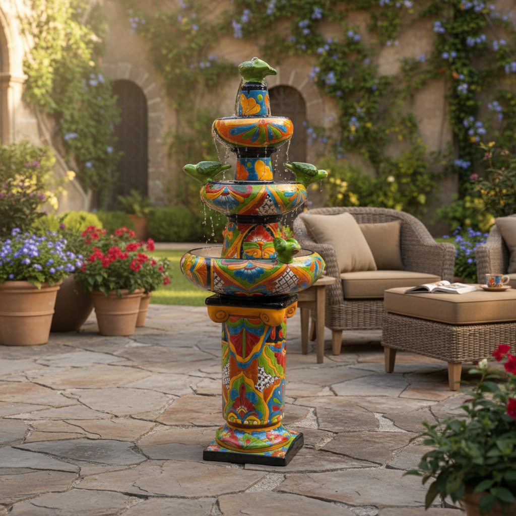 Fuente de Talavera Hecha a Mano | Auténtico Arte Mexicano (1.20 m de Altura)