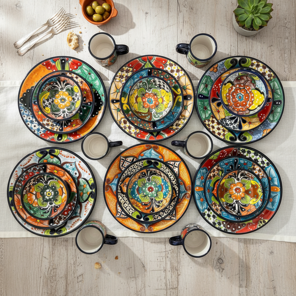 Vajilla de Talavera | Juego de 26 piezas con diseño floral vibrante mexicano
