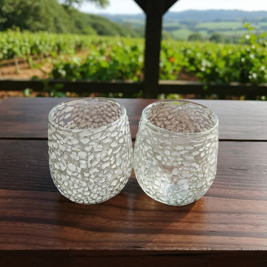Copa de vino de guijarros blancos | Cristalería mexicana sin tallo soplada a mano