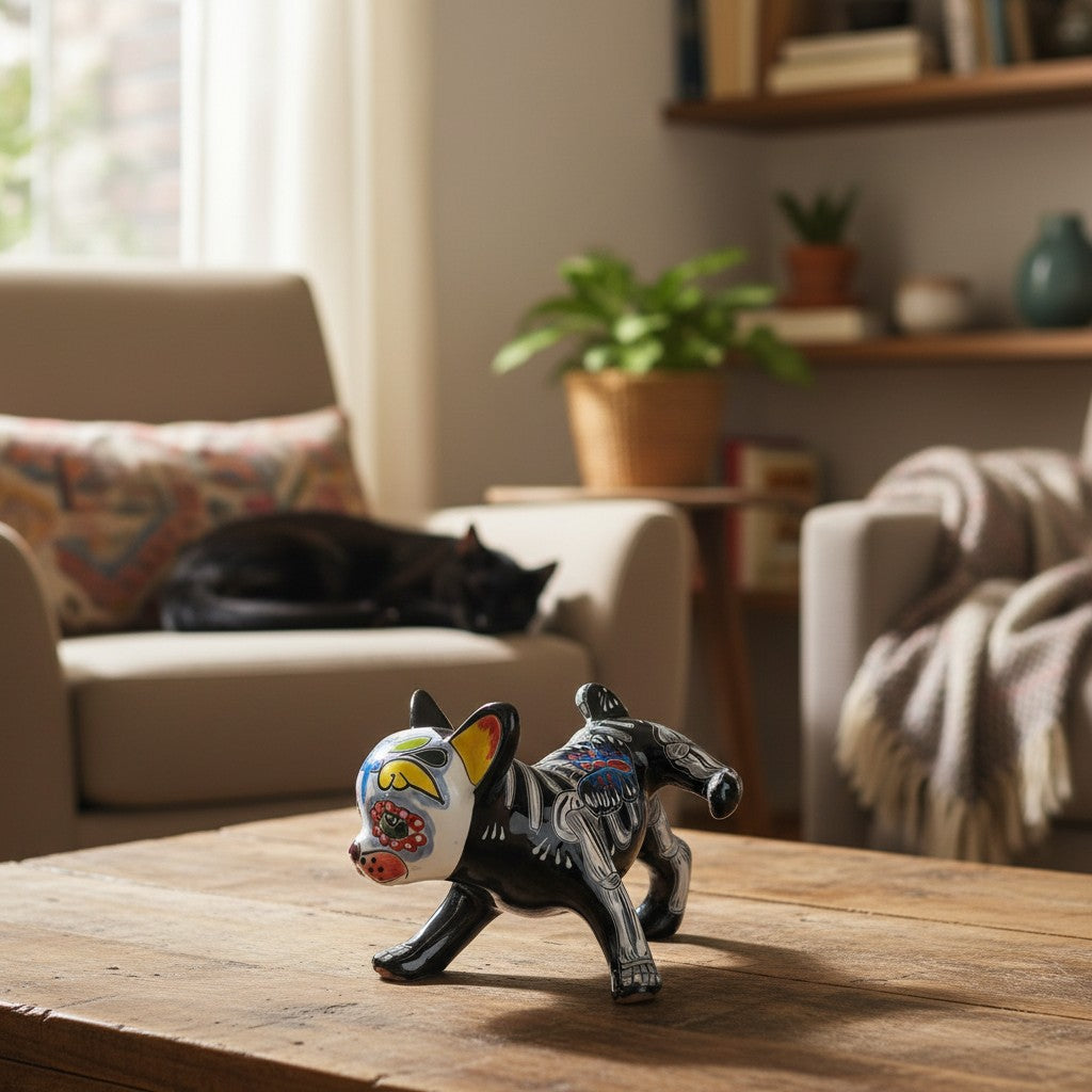 Talavera Peeing Chihuahua | Day of the Dead Mexican Figurine