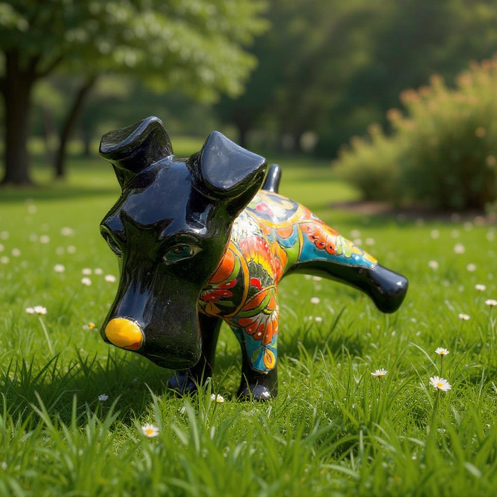 Vibrante Escultura de Perro de Talavera | Colorida Pieza Grande de Arte Mexicano Pintada a Mano