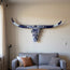 Calavera Longhorn Talavera | Arte de Pared Mexicano Azul y Blanco