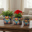 Set of 3 Hand-Painted Talavera Square Planters Set | Colorful Floral Pots