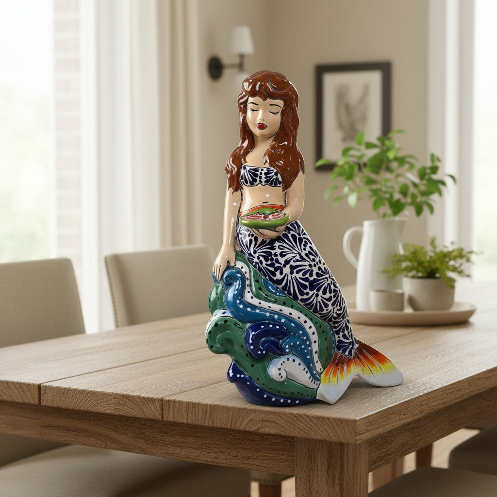 Figura de sirena de Talavera | Cerámica mexicana pintada a mano