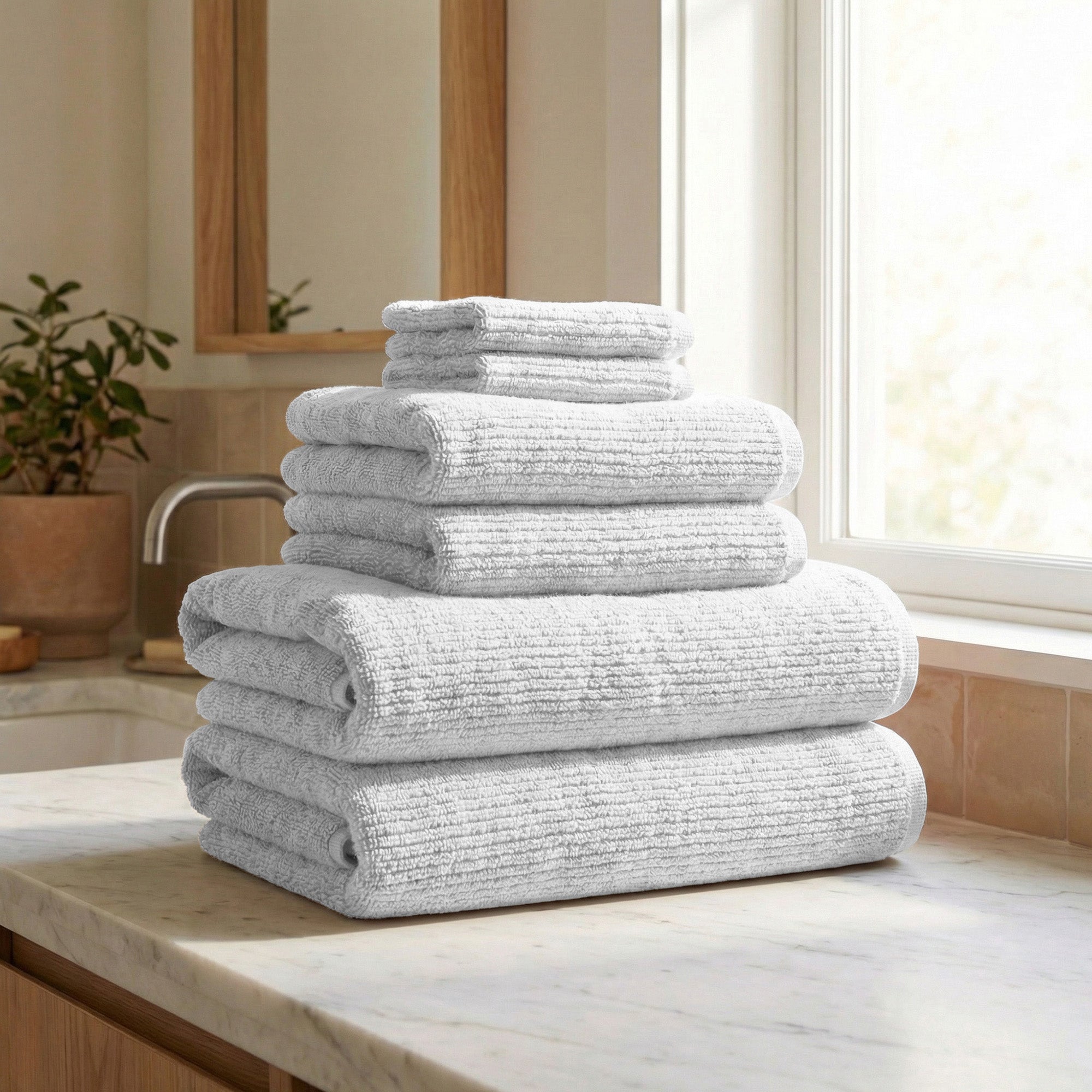 Juego de toallas de baño acanaladas de algodón turco de 6 piezas - Colección Georgiana