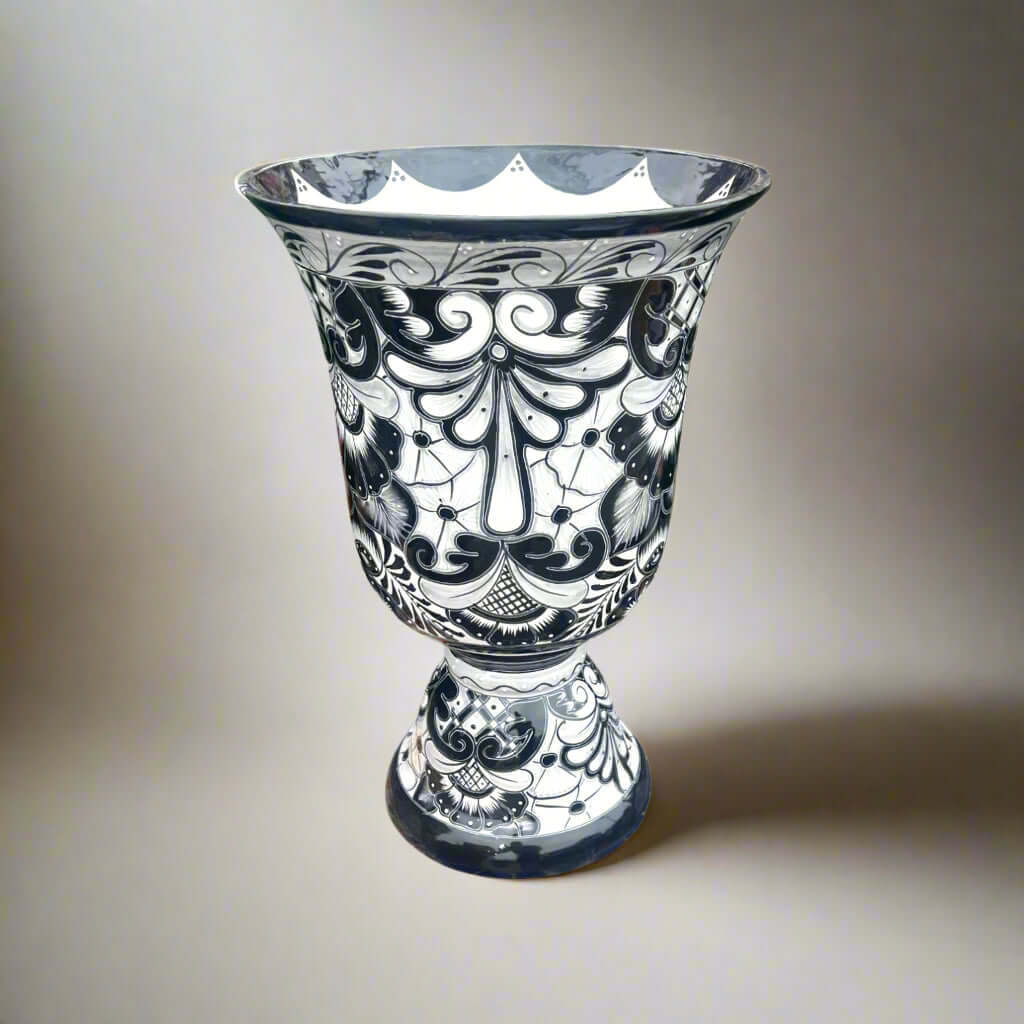 Maceta Talavera XL Negra | Maceta Pedestal Pintada a Mano